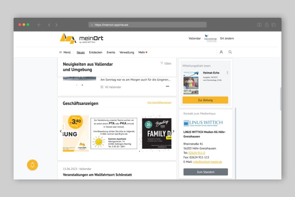 Gesundheitsbranche Anzeige auf meinOrt-App