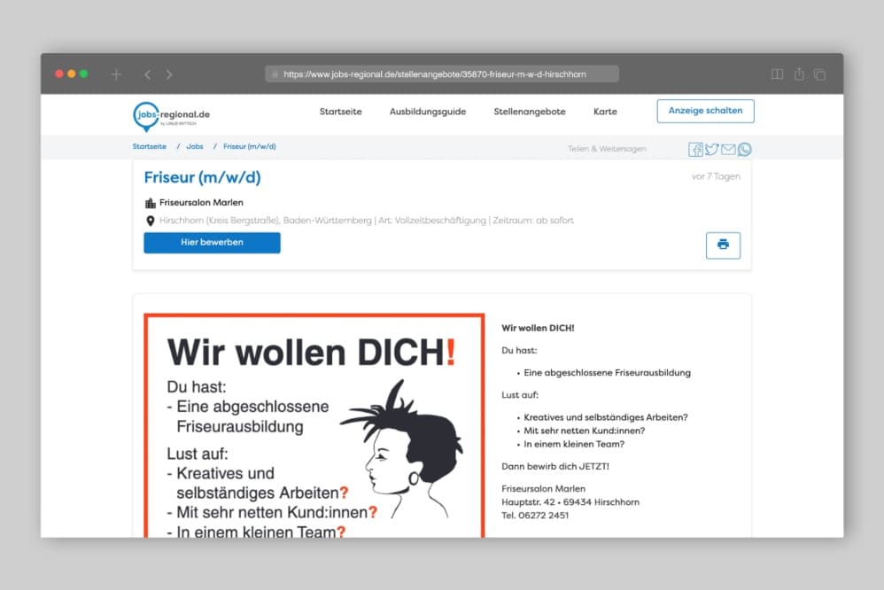 Stellenanzeige Dienstleistungen aufgeben