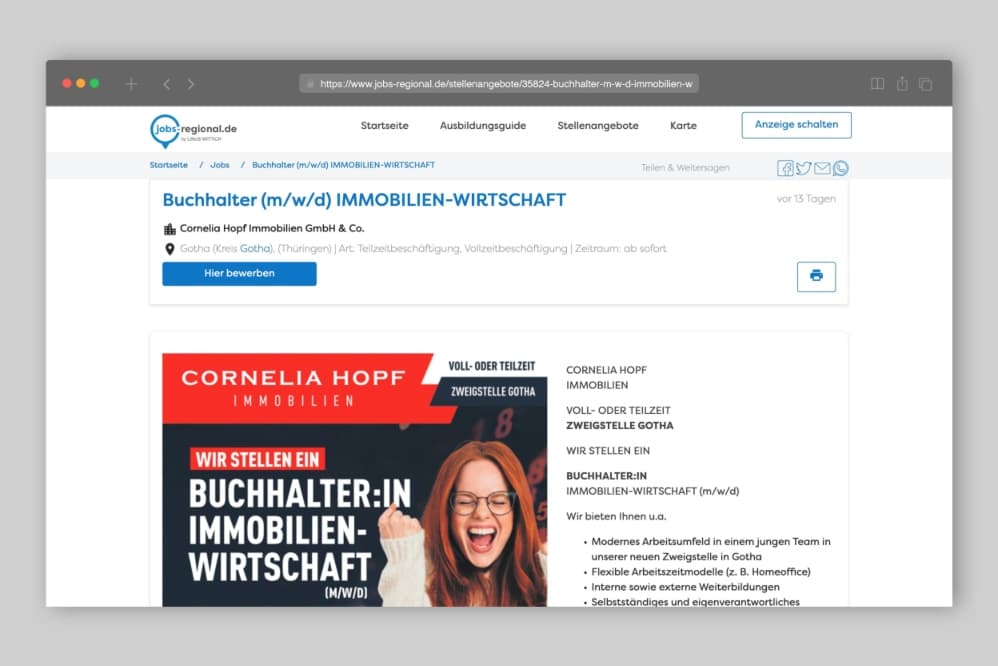Stellenanzeige Immobilienbranche Jobbörse
